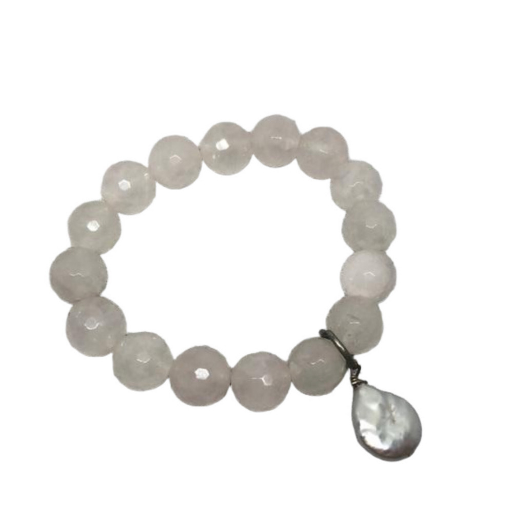Chunky quartz stone beads pearl charm bracelet boho roll on layering stackable